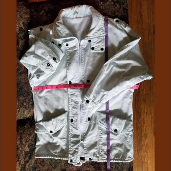 Rare, vintage 80s, pale green, cotton jacket, epaulets, pockets, from England - Picture 6 of 8